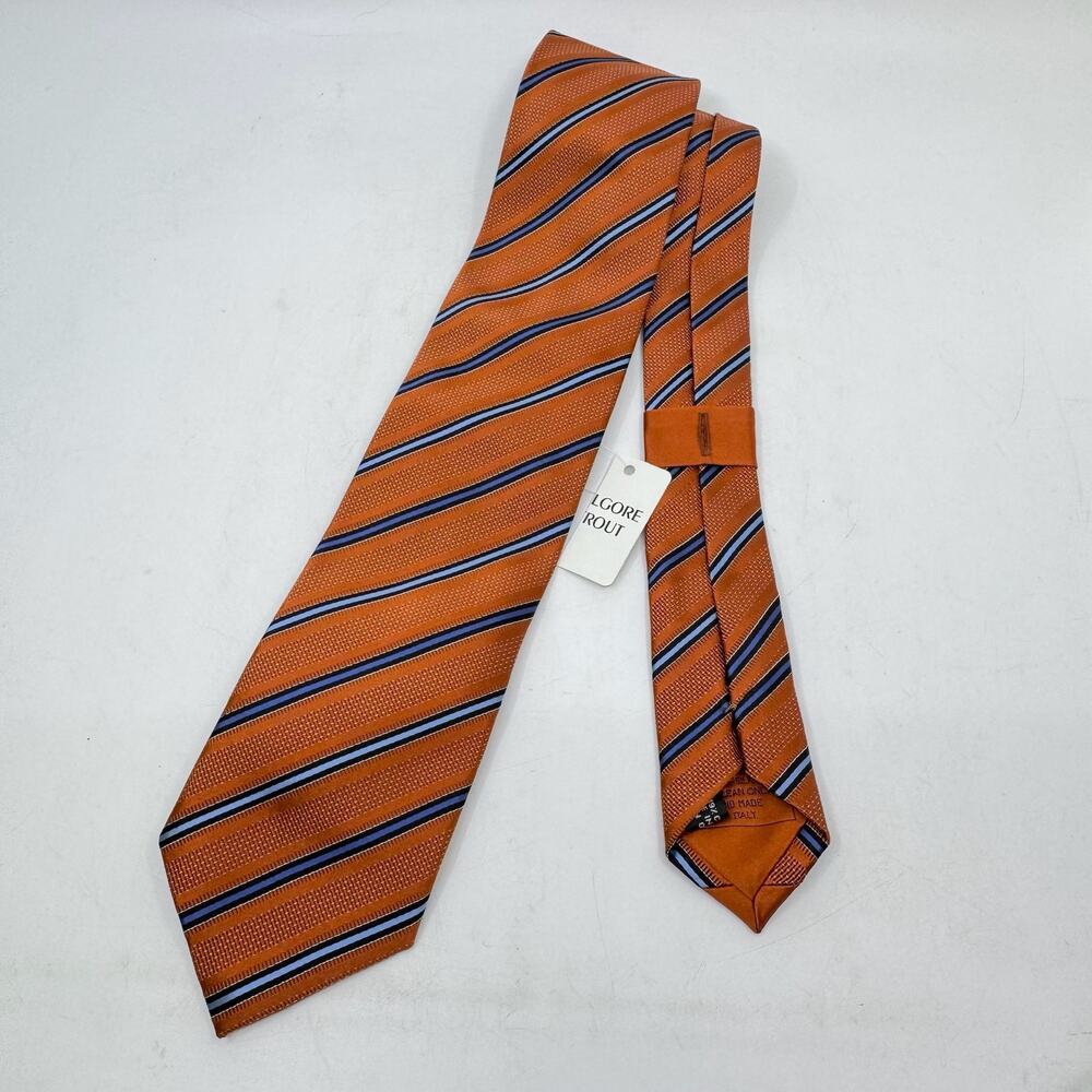 NWT ITALO FERRETTI Silk Orange & Blue Striped Neck Tie